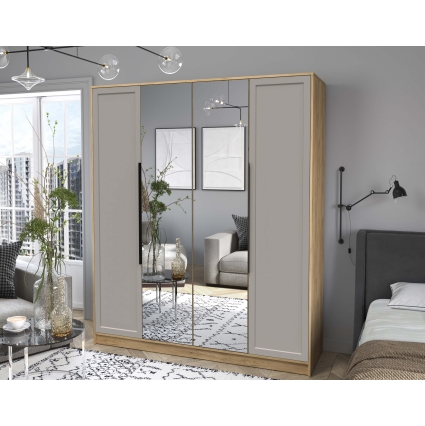 Шкаф распашной Тренд КТ-Ш4 (з) (Дуб золотой ЛДСП/ Луна ЛМДФ) Ш1800 В2128 Г547